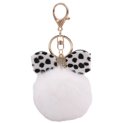 Schlüsselanhänger mit Bommel und Schleife, Strass, Taschen-Schlüsselanhänger, Weiß