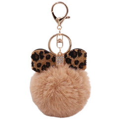 Schlüsselanhänger mit Bommel und Schleife, Strass, Taschen-Schlüsselanhänger, Beige