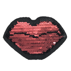 Wende-Emblem-Aufnäher mit rosa und silbernem Mund und Pailletten zum Aufbügeln