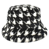 Hoed Bucket Hat Houndstooth Patroon Zwart Wit