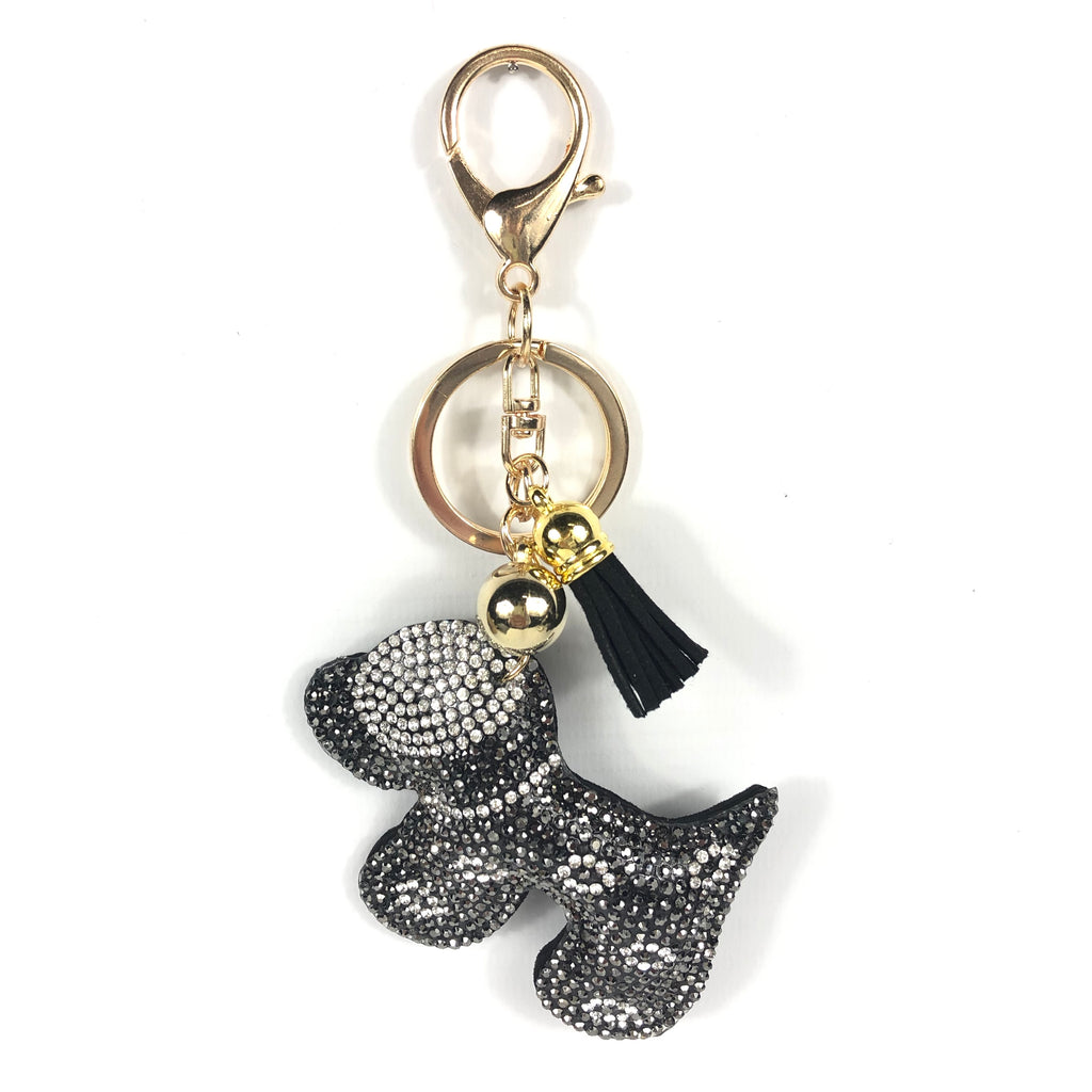 Hondje Van Grijs En Zilverkleurige Strass Rhinestone Sleutelhanger