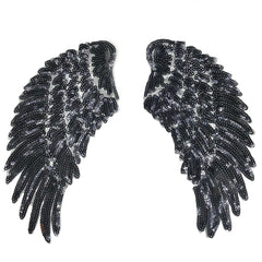 Wing Paillette L Aufnäher-Set zum Aufbügeln, Schwarz