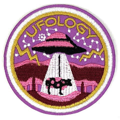 UFO-UFOLOGIE-Text-Emblem-Aufnäher zum Aufbügeln, Rosa