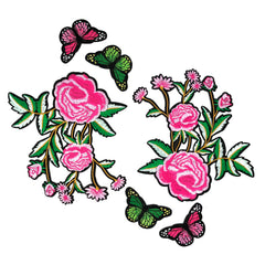 Butterfly's On Pink Roses Aufnäher-Set zum Aufbügeln