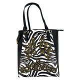 Cosplay Sequins Venetiaans Kant  Strijk Applicatie Patch Zwart samen met een andere variant op een tas met zebra print
