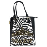 De Cosplay Sequins Venetiaans Kant  Strijk Applicatie Patch Zwart samen met een andere variant op een tas met zebra print