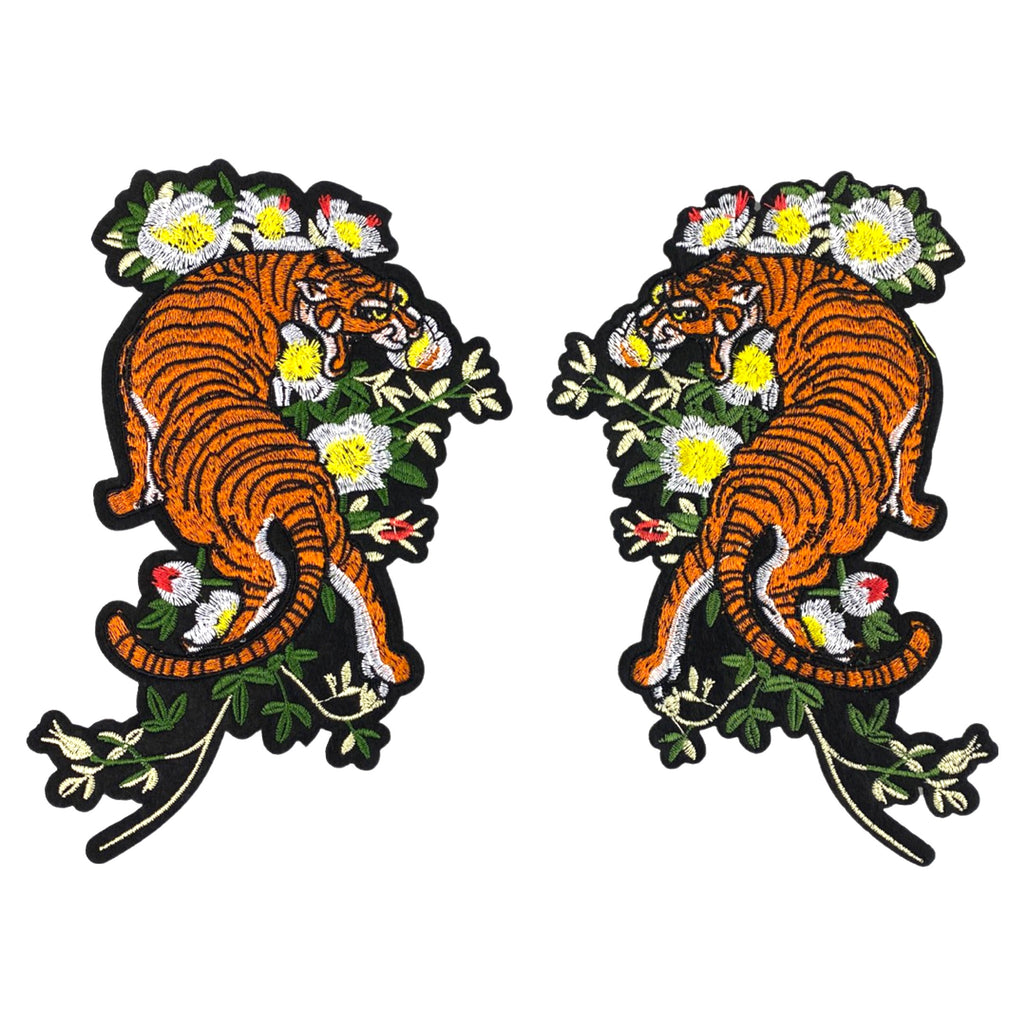 Tijger Witte Bloemen XL Embleem Patch Set 2 Stuks L+R