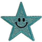 Licht Blauwe Glitter Smiley Ster Strijk Embleem Patch