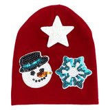 Paillette Winter Sneeuw IJsster Strijk Embleem Patch Set op een rode wollen muts