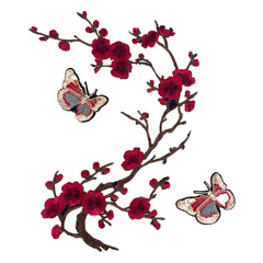 Rosa Blüten-Schmetterlings-Emblem-Patch-Set zum Aufbügeln