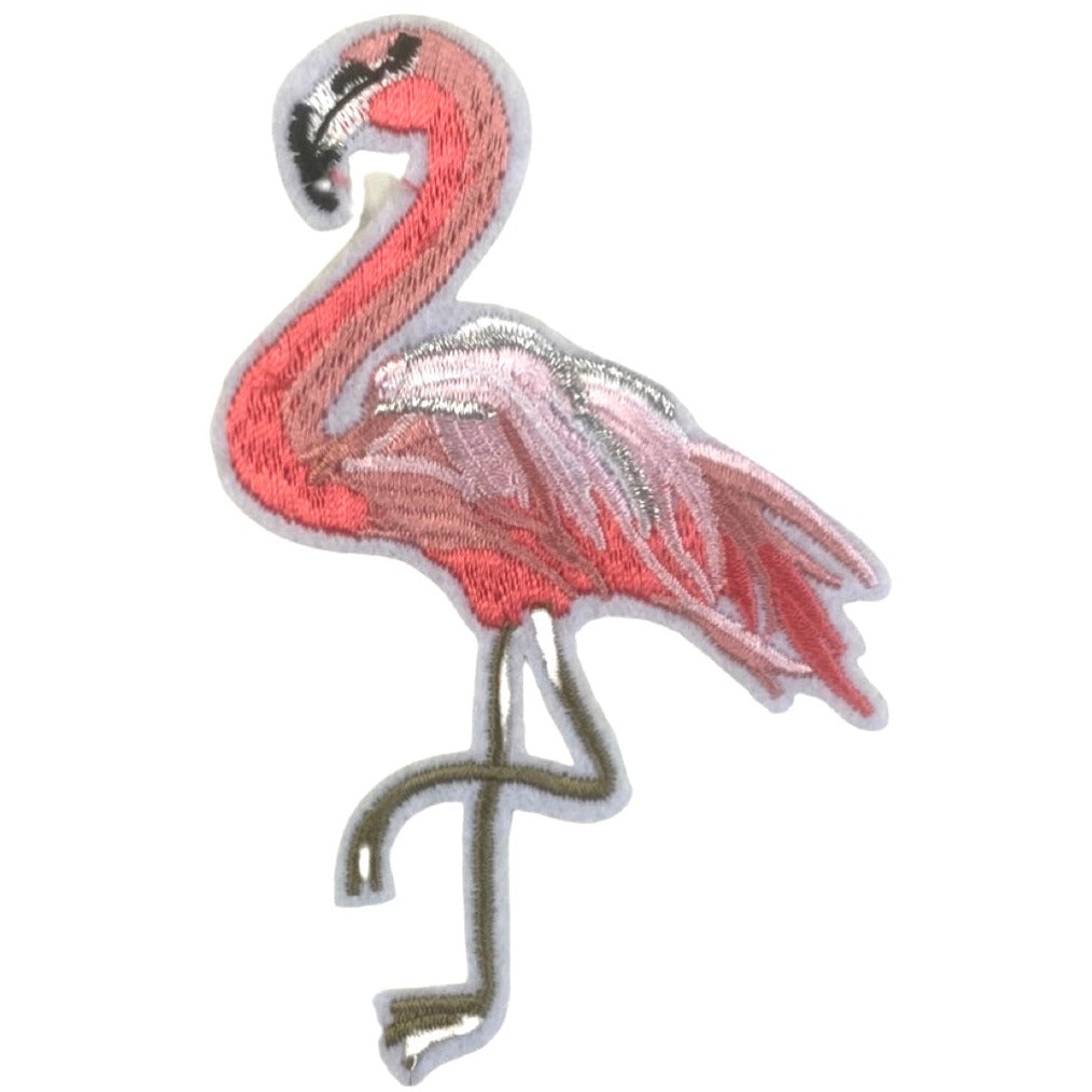 Flamingo Strijk Embleem Patch Roze Zilver