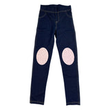 Set Elleboog Knie Strijk Stukken Patches Roze Wit Geruit Wit Bloemetje op een donker blauwe Jeans Broek