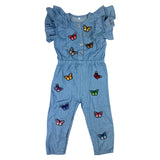 Vlinder Strijk Embleem Patch Paars samen met elf ander kleuren van deze patch op een spijkerbroek pakje