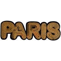 Paris Text Aufnäher zum Aufbügeln, Pailletten, goldfarben