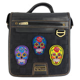 Sugar Skull Strijk Embleem Patch Geel samen met een blauwe en paarse variant van deze strijk patch