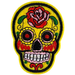 Totenkopf-Emblem-Aufnäher „Sugarskull“ zum Aufbügeln, Gelb
