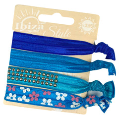 Elastische Haarnieten im Ibiza-Stil mit Blumenmuster in Blautönen