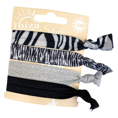 Haargummi im Ibiza-Stil, Schwarz, Weiß, Silber, Tigermuster