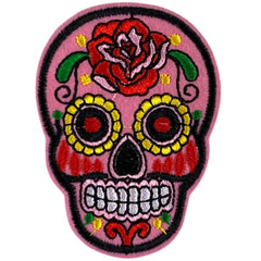 Totenkopf Sugarskull Totenkopf-Emblem-Aufnäher zum Aufbügeln, Rosa