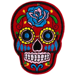 Totenkopf Totenkopf Sugarskull Emblem Aufnäher zum Aufbügeln, Rot