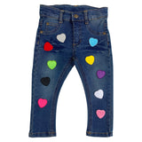 Hartje Strijk Embleem Patch Applicatie Paars Medium samen met negen andere kleuren van deze patch op een klein spijkerbroekje