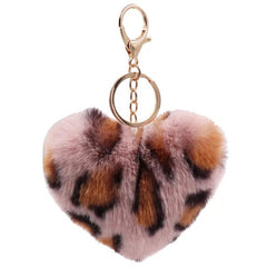 Schlüsselanhänger Plüsch Herz Leopardenmuster Taschenanhänger Altrosa