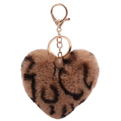 Schlüsselanhänger Plüsch Herz Leopardenmuster Taschenanhänger Beige Braun