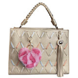 Sleutelhanger Pluche Hart Luipaard Print Tas Hanger Lila Roze aan een champagne gekleurde Handtas