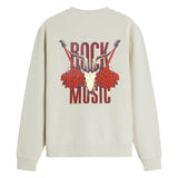 Rock Music Skull Gitaar Rozen Strijk Applicatie op een ecru kleurige sweater