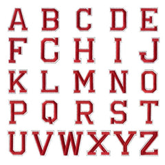 Alphabet-Aufnäher mit Buchstaben-Emblem, zum Aufbügeln, rot, weiß, dünner Rand