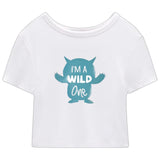 Monster I'm A Wild One Tekst Flock Strijk Applicatie Large op een wit t-shirtje