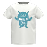 Monster I'm A Wild One Tekst Flock Strijk Applicatie Large op een klein wit t-shirtje