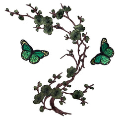 Blühendes Blumen- und Schmetterlings-Emblem-Patch-Set zum Aufbügeln, Grün