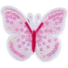 Schmetterlings-Pailletten-Emblem zum Aufbügeln, Rosa, Weiß
