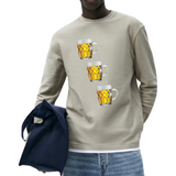 drie maal de Bier Bierpull Bierglas Full Color Strijk Applicatie Smal op een beige groene longsleeve