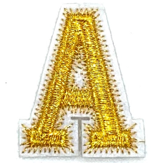 Alphabet-Buchstabe-Emblem-Aufnäher zum Aufbügeln, goldweiß