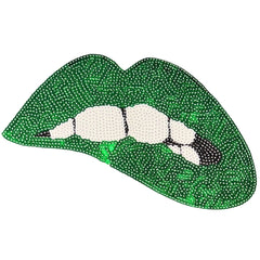 Mouth Bites Lip Pailletten-Emblem-Aufnäher zum Aufbügeln, Grün