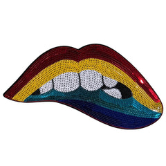 Mouth Bites Lip Pailletten-Emblem zum Aufbügeln, Regenbogenfarben