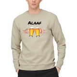 Bier Glazen Bierpull Alaaf Tekst Full Color Strijk Applicatie Large op een lichtgroen beige sweater