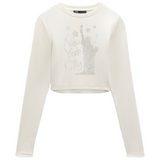 New York City Tekst Lady Liberty Strass Strijk Applicatie op een witte longsleeve