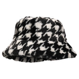 Hoed Bucket Hat Houndstooth Patroon Zwart Wit