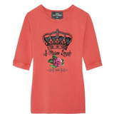 Kroon La Maison Royal Tekst Strijk Applicatie op een roze oranje shirt