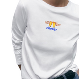 Bier Glazen Bierpull Proost Tekst Full Color Strijk Applicatie Small op een witte longsleeve