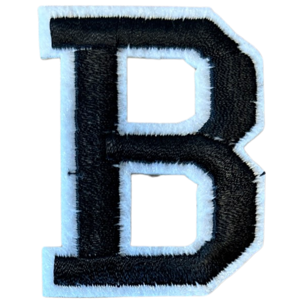 Alphabet-Buchstaben-Emblem-Aufnäher zum Aufbügeln, schwarz, weiß, dünner Rand