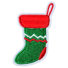 Weihnachts-Weihnachtsstrumpf-Emblem-Aufnäher zum Aufbügeln, grün, rot