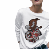 Eagle Zeearend Draak XXL Strijk Embleem Patch op een witte longsleeve