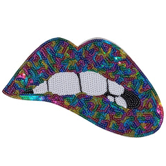 Mouth Bites Lip Pailletten-Emblem-Aufnäher zum Aufbügeln, mehrfarbig