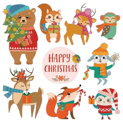 Aufbügelbild „Weihnachten, Fröhliche Weihnachten, Tiere“.