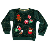 Kerst Christmas Is In The Air Strijk Embleem Patch Set op een groene sweater