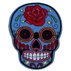 Sugar Skull Totenkopf-Emblem-Aufnäher zum Aufbügeln, Hellblau